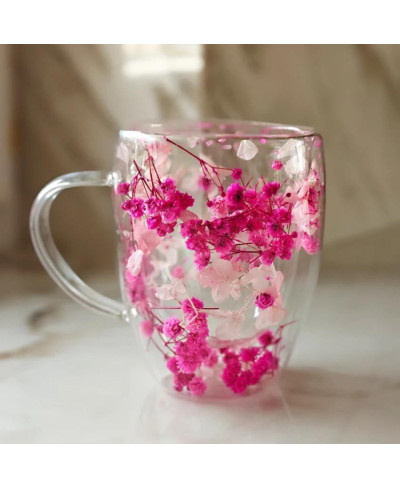 Verre double parois fleurie rose
