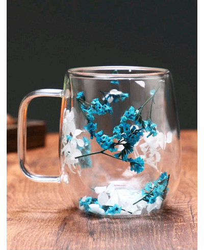Verre double parois fleurie bleu et blanc