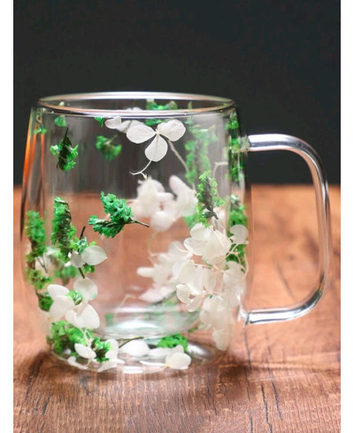 Verre double parois fleurie vert et blanc